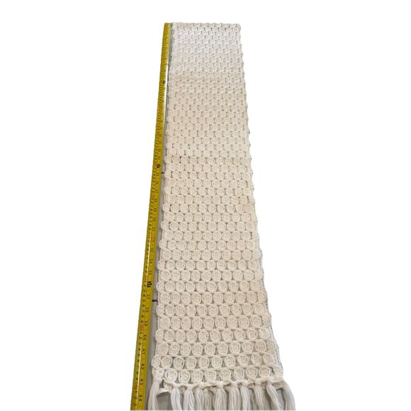 Vintage White Hand Crocheted Winter Beanie Pom & Scarf Set Fringe Made in Japan - Picture 11 of 12